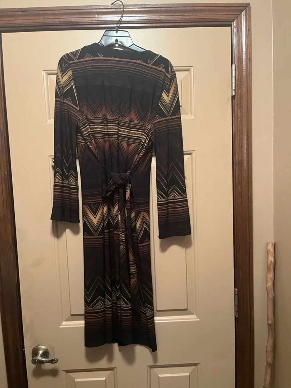 Emma & Michele Brown and Black Geometric Maxi Dress a little fade in gold lace. - Picture 2 of 3